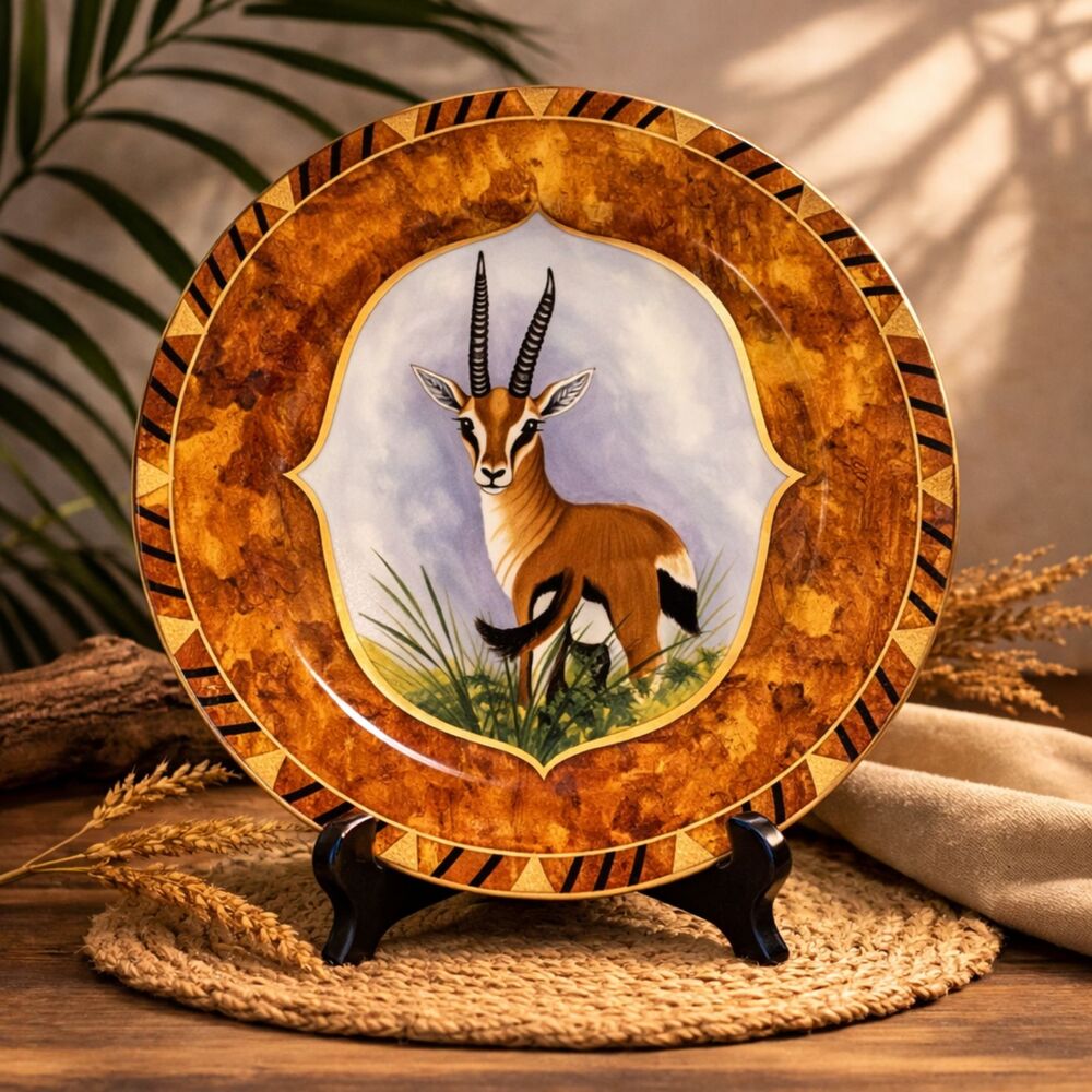 Vintage Lynn Chase Gazelle Safari Plate 9.25” African Wildlife Porcelain Decor